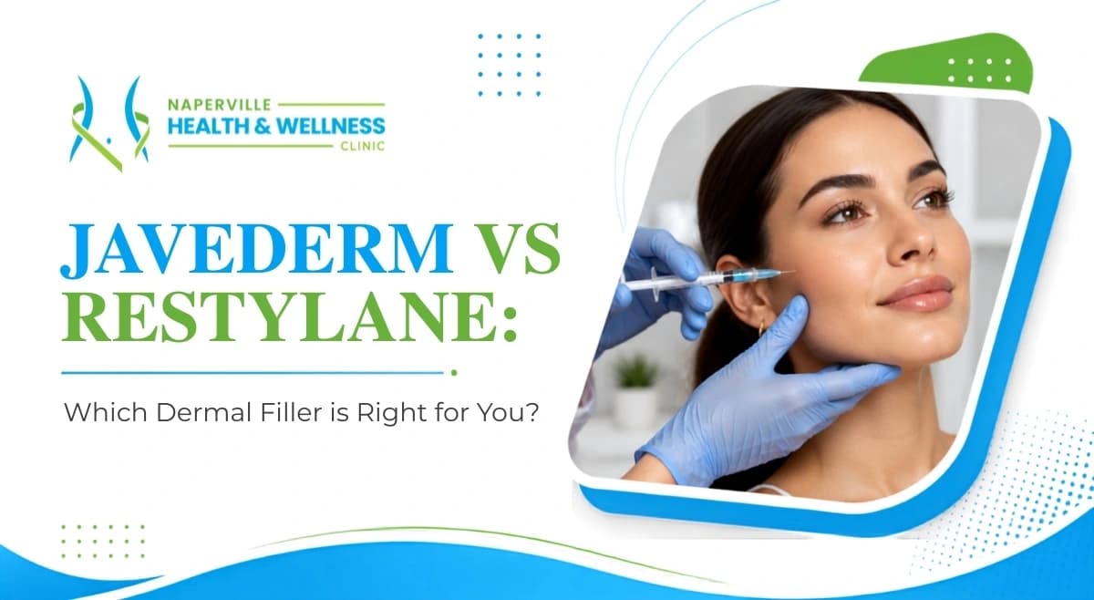Licensed Naperville provider holding a hyaluronic acid dermal filler syringe before a facial injection